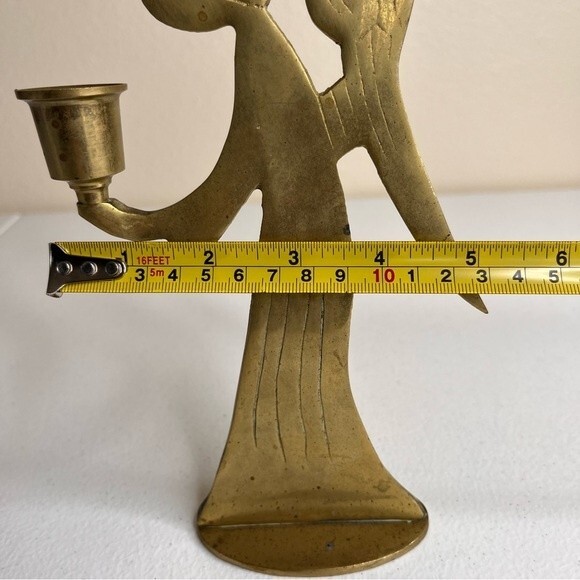 Vintage Brass Angel Candlestick Holder Made in Korea 7.5 Inches Tall Patina - Picture 8 of 10